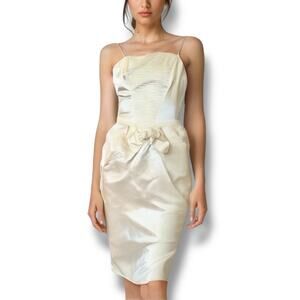 Vintage Gunne Sax XS Crystal‎ Strap Satin Mini Dress Cream Bridal Old Hollywood